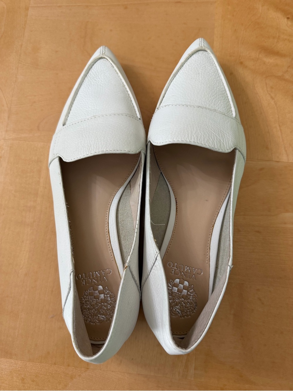 Vince Camuto White Leather Pointed-Toe Loafers